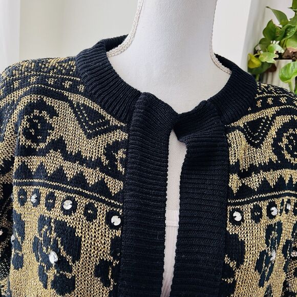 Vintage Maurada Gold & Black Metallic Shimmery Long Cardigan Sweater - XL - Picture 3 of 12